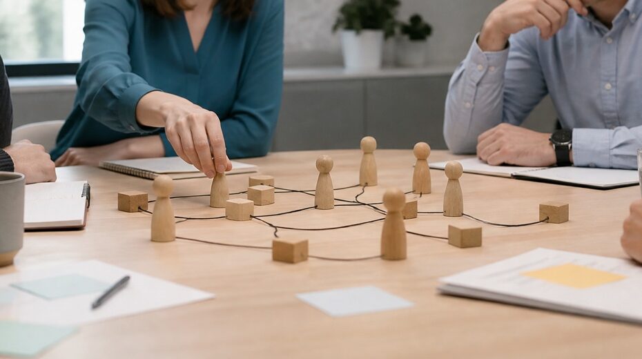 Realistische Arbeitsszene zum Thema «Grundlagen der Problem- und Konfliktbewältigung»: Was steht im Vordergrund?, Was ist zu analysieren?, Welche Methoden passen?, Was ist das Ziel?.