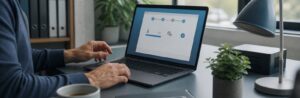 Realistische Arbeitsszene zum Thema «Installation Microsoft SQL Server Management Tools»: Auswahl im Setup, Download und Start, Installation, Abschluss.