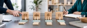 Realistische Arbeitsszene zum Thema «Onboarding-Programm: Elemente und Bausteine eines erfolgreichen Einstiegs»: Preboarding, Erster Tag, Erste Wochen, 90-Tage-Review.