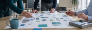 Realistische Arbeitsszene zum Thema «Wirkungsvolle Präsentationen im ICT-Portfolio-Management»: Zielgruppengerecht, Visualisierung, Handlungsfokus, Kürze.