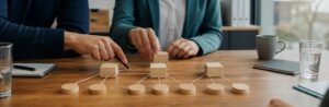 Realistische Arbeitsszene zum Thema «Service Level Agreements: Klare Leistungsversprechen zwischen IT und Business»: SLA, OLA, UC.